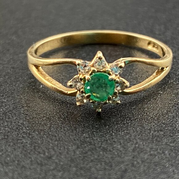 0.18 Ct Natural Emerald 0.12 Ct Diamond Engagement Ring 14K Yellow Gold Sz 6.25 - Picture 11 of 14